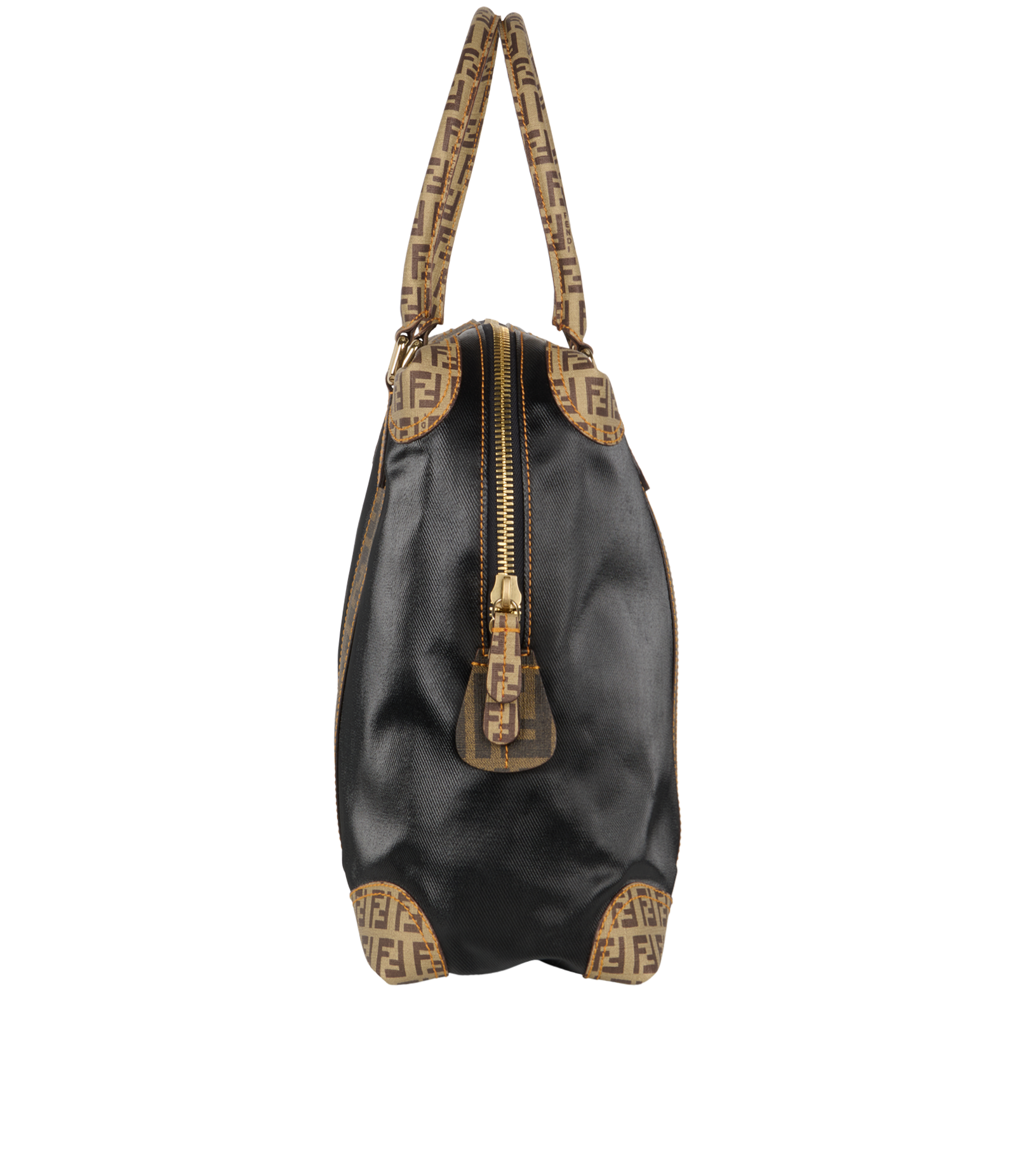 Top Handle Tote, &pound;495, Handbags, Black/Brown, Coated Canvas, Side view
